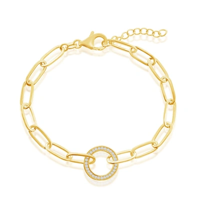 Simona Sterling Silver Or Gold Plated Over Sterling Silver Cz Circle Paperclip Bracelet
