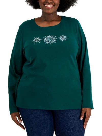 Karen Scott Plus Size Embellished Snowflake Top, Created For Macy's In Multi