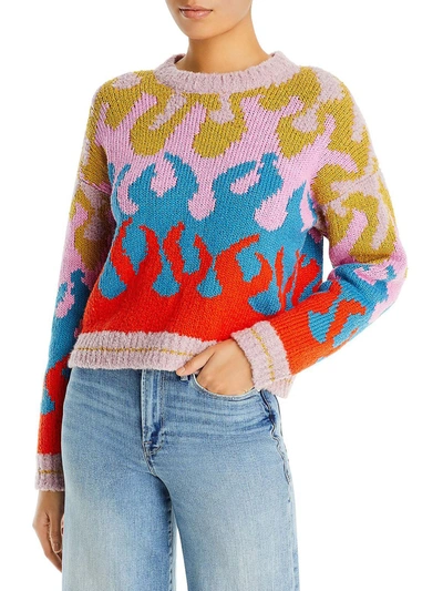 Mother The Jumper Womens Knit Flame Print Pullover Sweater In Multi
