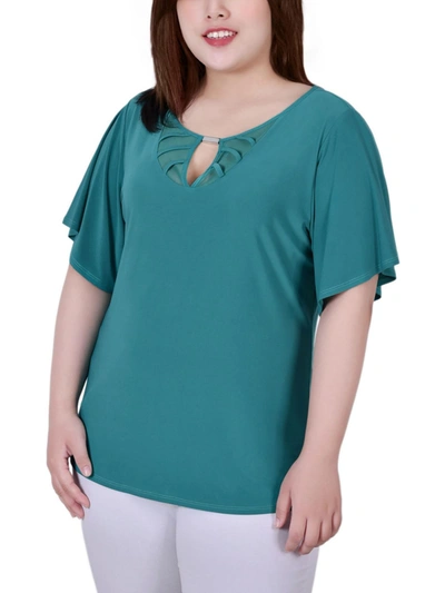 Ny Collection Plus Size Short Flutter Sleeve Knit Top In Cadium Green