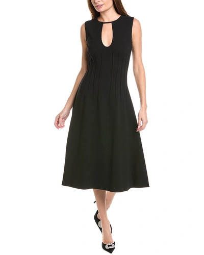 Oscar De La Renta Keyhole Seam Detail Silk-trim Wool-blend Midi Dress In Black