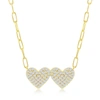 Simona Gold Plated Over Sterling Silver Double Heart Cz Paperclip Necklace In Gold