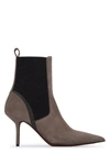 Brunello Cucinelli Bead-embellished Suede And Stretch-knit Ankle Boots In Ossido
