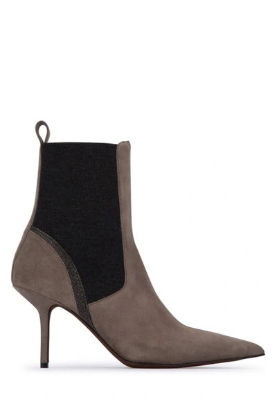 Brunello Cucinelli Pointed Toe Ankle Boots In Ossido