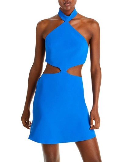Amanda Uprichard Womens Crepe Halter Cocktail And Party Dress In Blue