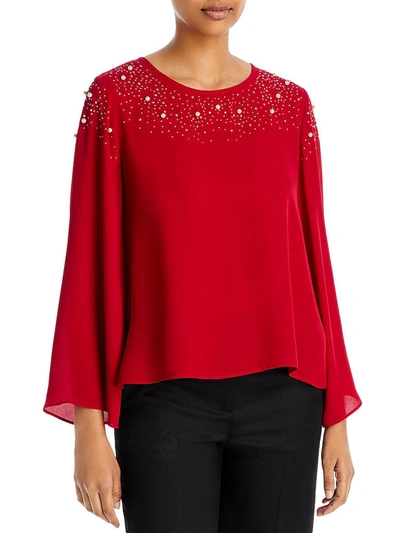 T Tahari Womens Chiffon Embellished Blouse In Red