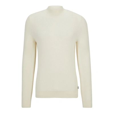 Hugo Boss Mock-neck Sweater In Virgin Wool And Cotton In White