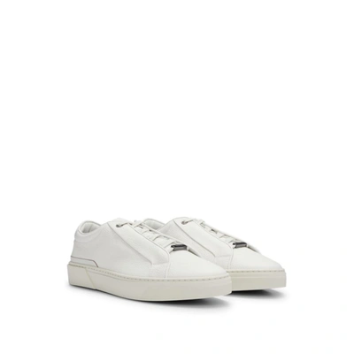 Hugo Boss Grained-leather Trainers With Contrasting Details In White