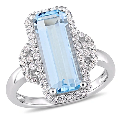 Mimi & Max 4 1/4ct Tgw Octagon Cut Blue Topaz And White Topaz Halo Ring In Sterling Silver