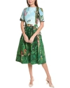 Oscar De La Renta Botanical Forest Print Stretch Poplin Midi Dress In Green