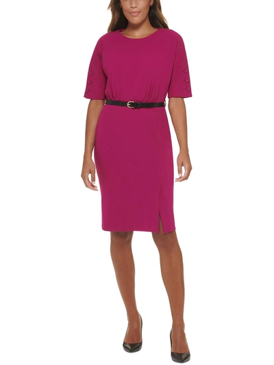 Calvin Klein Womens Knit Short Sleeves Sheath Dress In Pink