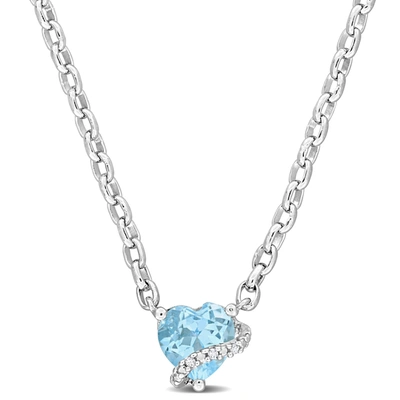 Mimi & Max 1ct Tgw Sky Blue Topaz And Diamond Accent Heart Pendant With Chain In Sterling Silver