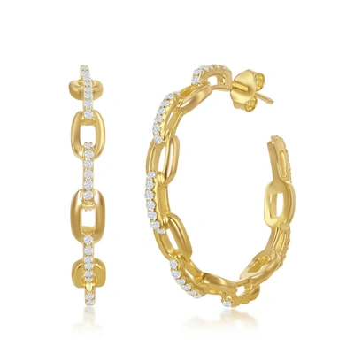 Simona Sterling Silver Or Gold Plated Over Sterling Silver 32mm Paperclip Cz Open Hoop Earrings