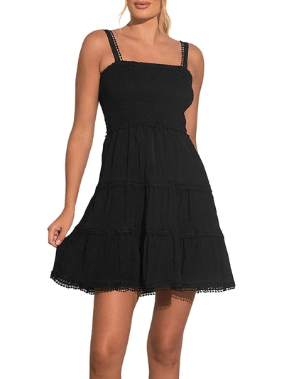 Elan Womens Smocked Short Mini Dress In Black