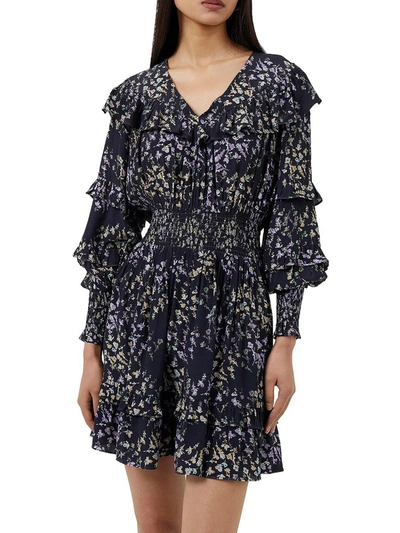 French Connection Womens Floral Mini Fit & Flare Dress In Blue