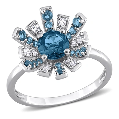 Mimi & Max 1 3/4ct Tgw London Blue Topaz And White Topaz Starburst Cocktail Ring In Sterling Silver