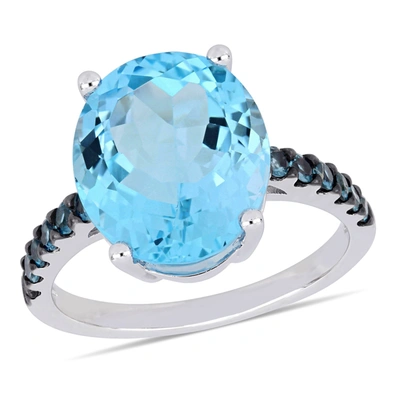 Mimi & Max 10 1/5ct Tgw Oval-cut London Blue Topaz & Sky Blue Topaz Ring In Sterling Silver