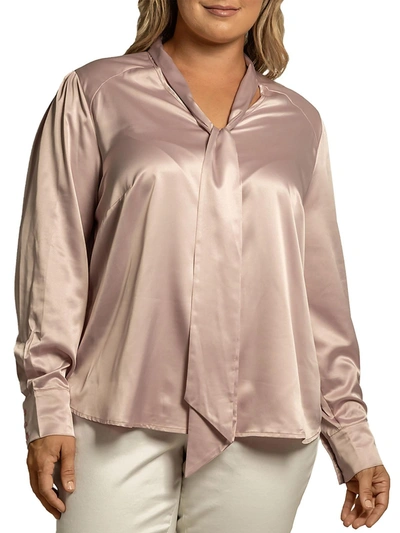 Standards & Practices Plus Womens Knot Neck Cuffs Blouse In Pink