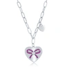 Simona Sterling Silver Heart With Ruby Cz Ribbon Paperclip Necklace In Silver