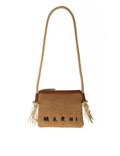 Marni Marcel Zip Shoulder Bag In Raffia In Brown