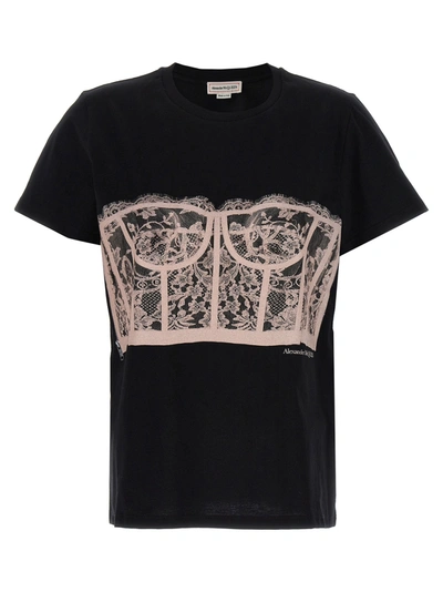 Alexander Mcqueen Black Lace Corset T-shirt