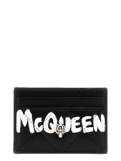 Alexander Mcqueen Graffiti Logo-print Quilted Cardholder In Black