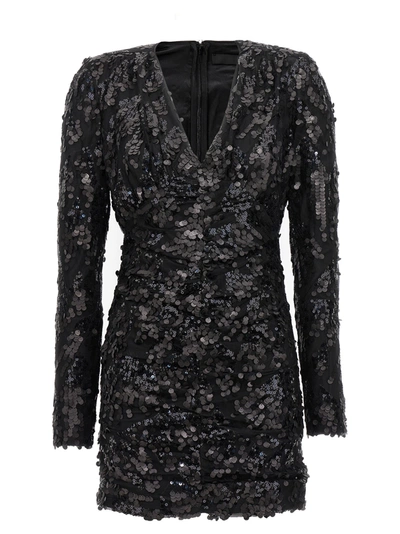 Rotate Birger Christensen Black Sequin-embellished Mini Wrap Dress