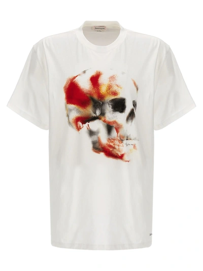 Alexander Mcqueen Obscured Skull T-shirt In White/red/black