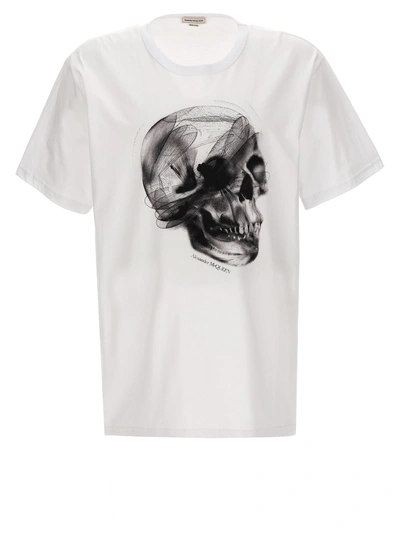 Alexander Mcqueen Dragonfly Skull-print Cotton T-shirt In White/black