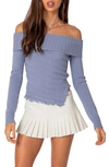 Edikted Sonya Foldover Off The Shoulder Sweater In Blue