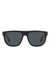 David Beckham Eyewear 56mm Square Sunglasses In Matte Black Gold/ Grey