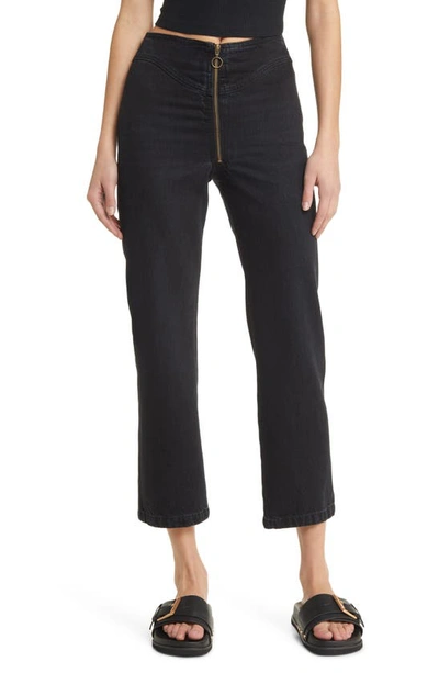 Frame The Zip Up High Waist Ankle Straight Leg Jeans In Lunar