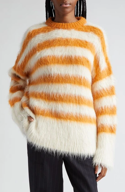 Monse Striped Brushed Drop-shoulder Jumper In White/ Orange