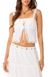 Edikted Peony Lace Trim Split Front Cotton Tank In White
