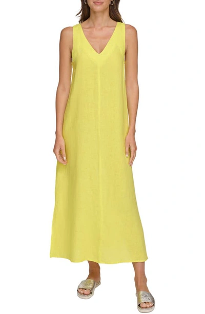 Dkny Linen V-neck Maxi Dress In Limonata