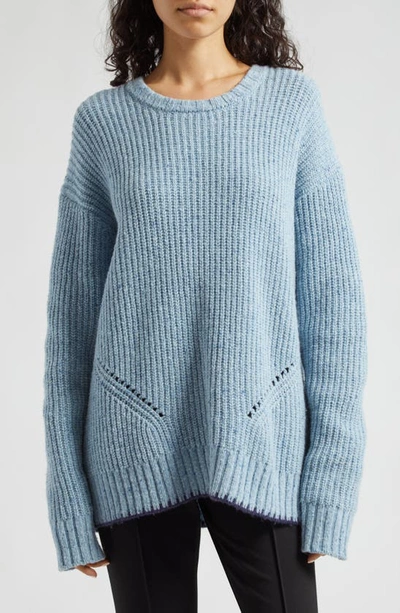 Atm Anthony Thomas Melillo Heather Merino Wool-blend Crewneck Sweater In Heather Denim Blue