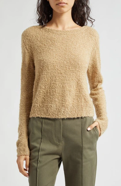 Atm Anthony Thomas Melillo Wool-blend Boucle Long-sleeve Low-back Sweater In Soft Fawn