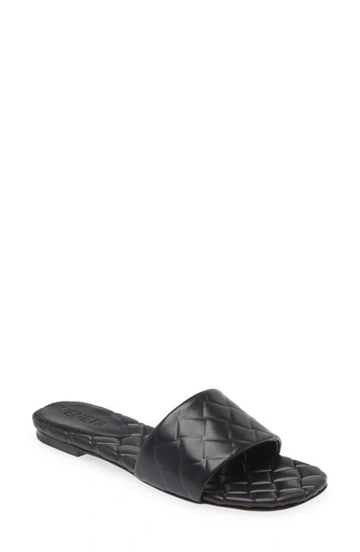 Bottega Veneta Quilted Leather Flat Slide Sandals In Black