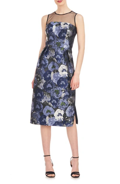 Kay Unger Women's Dottie Floral Jacquard Illusion Midi-dress In Cornflower