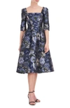 KAY UNGER PIPER FLORAL JACQUARD FIT & FLARE MIDI DRESS