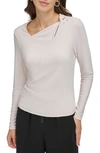 Dkny Women's Asymmetric Twist-neck Long-sleeve Knit Top In Light City Khaki