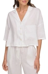Dkny Linen Camp Shirt In White