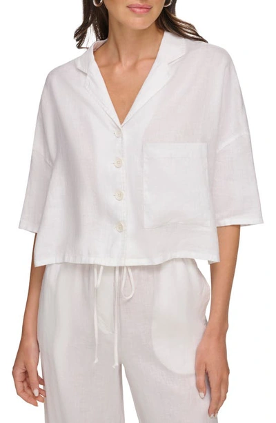 Dkny Women's Button-front Dolman-sleeve Linen Top In White