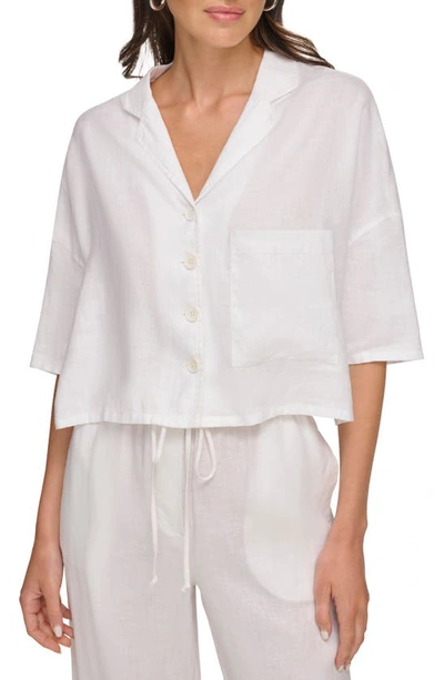 Dkny Women's Button-front Dolman-sleeve Linen Top In Acid Yello