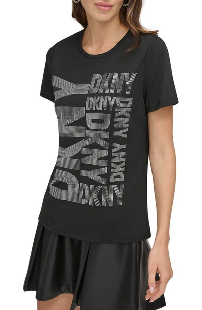 Dkny Women's Gem Stud Multi Logo T-shirt In Black