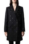 ZADIG & VOLTAIRE MARCO STUDDED WOOL BLEND COAT