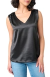 GIBSONLOOK REVERLY CINCH SHOULDER SLEEVELESS SATIN TOP