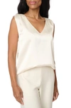 GIBSONLOOK REVERLY CINCH SHOULDER SLEEVELESS SATIN TOP