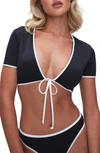 GOOD AMERICAN TIE FRONT CROP BIKINI TOP