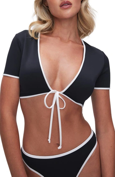 GOOD AMERICAN TIE FRONT CROP BIKINI TOP